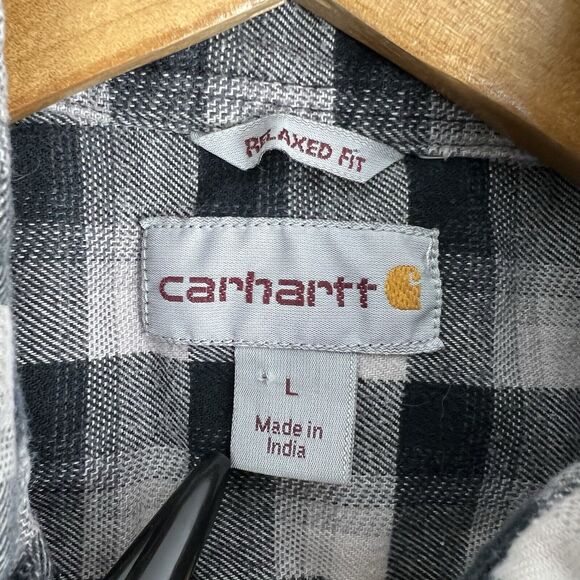Carhartt Flannel Plaid Button Up Shirt Men's L Long Sleeve Check Work Relaxed - Picture 4 of 7